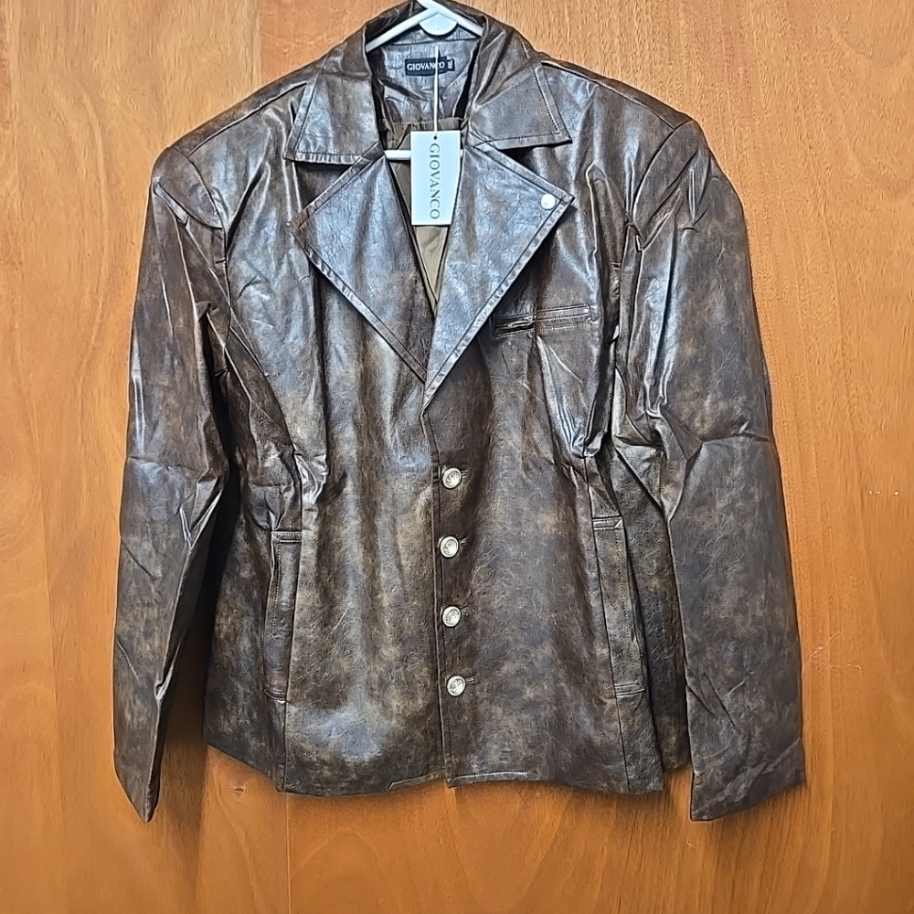 Giovanco 4xl Brown faux Leather Jacket